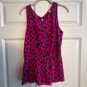 Lilly Pulitzer pink blue cheetah silk tank top L